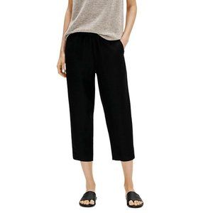 NWT Eileen Fisher Tencel Organic Linen Slub Easy Pants Size XL Black Wide Leg